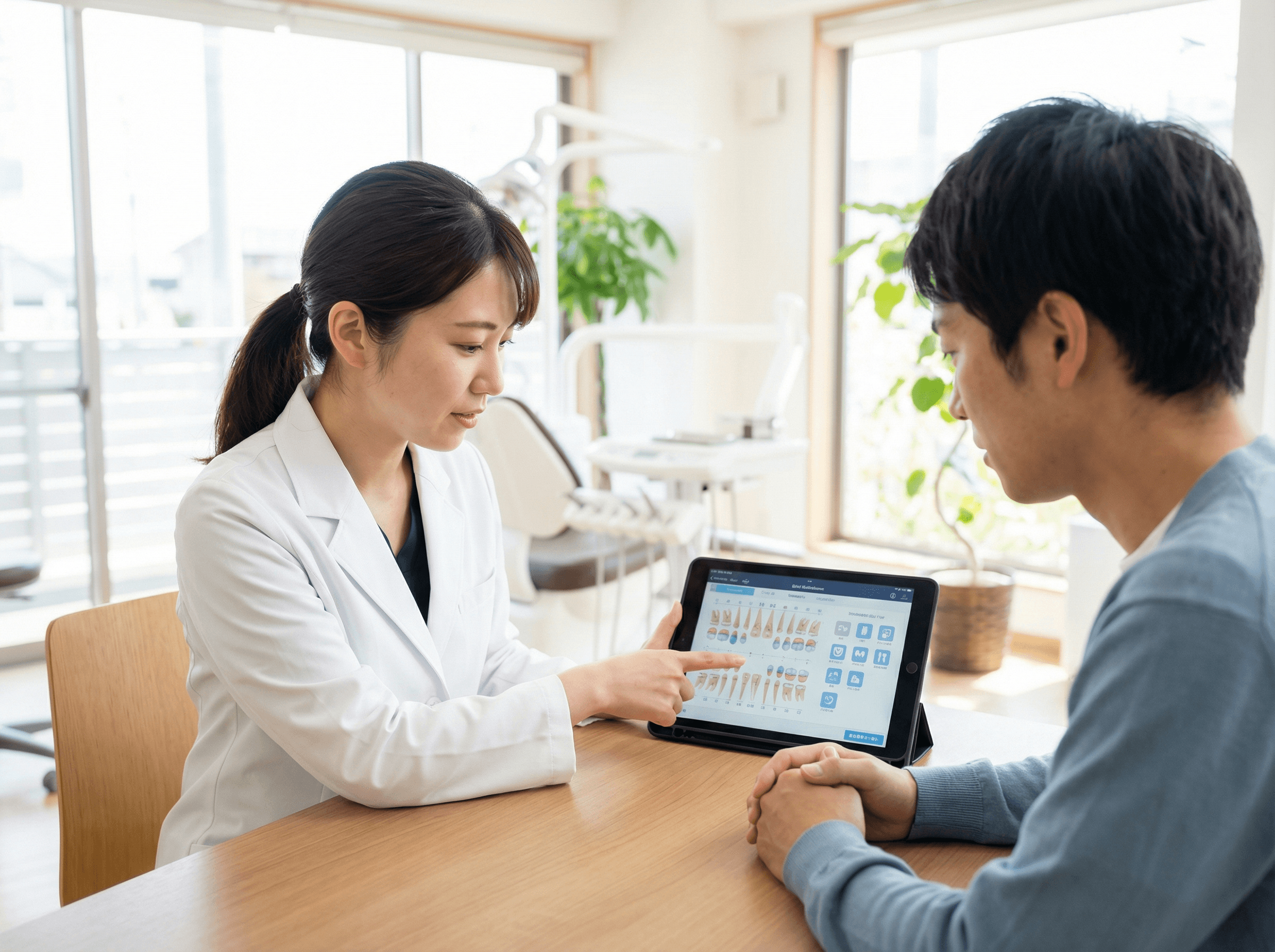 タブレットでプランを説明している様子